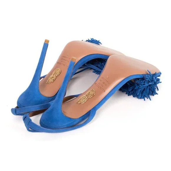 Aquazzura Blue Fringe Tassel Heels - Size 10 US - Picture 5 of 6